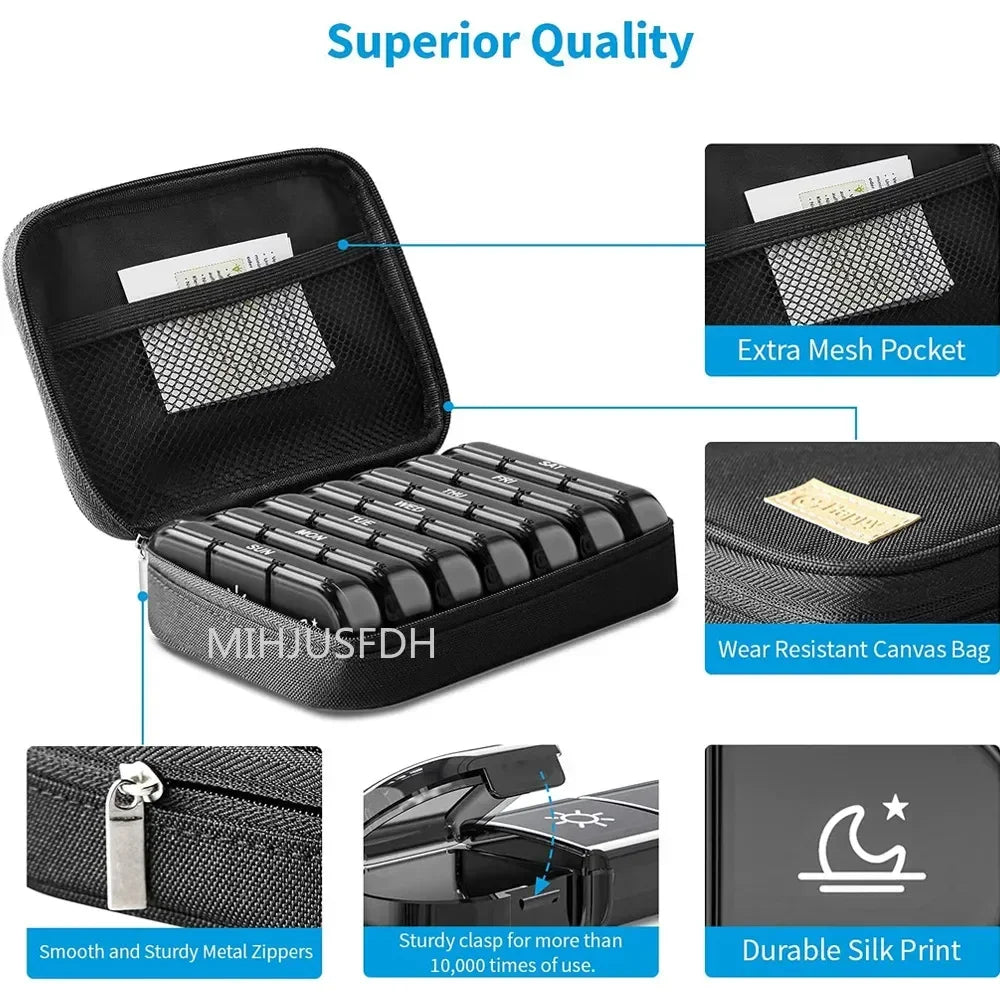 Pill Box 7 Days Organizer 21Grids 3 Times One Day Portable Travel With Large Compartments For Vitamins Medicine Fish Oils