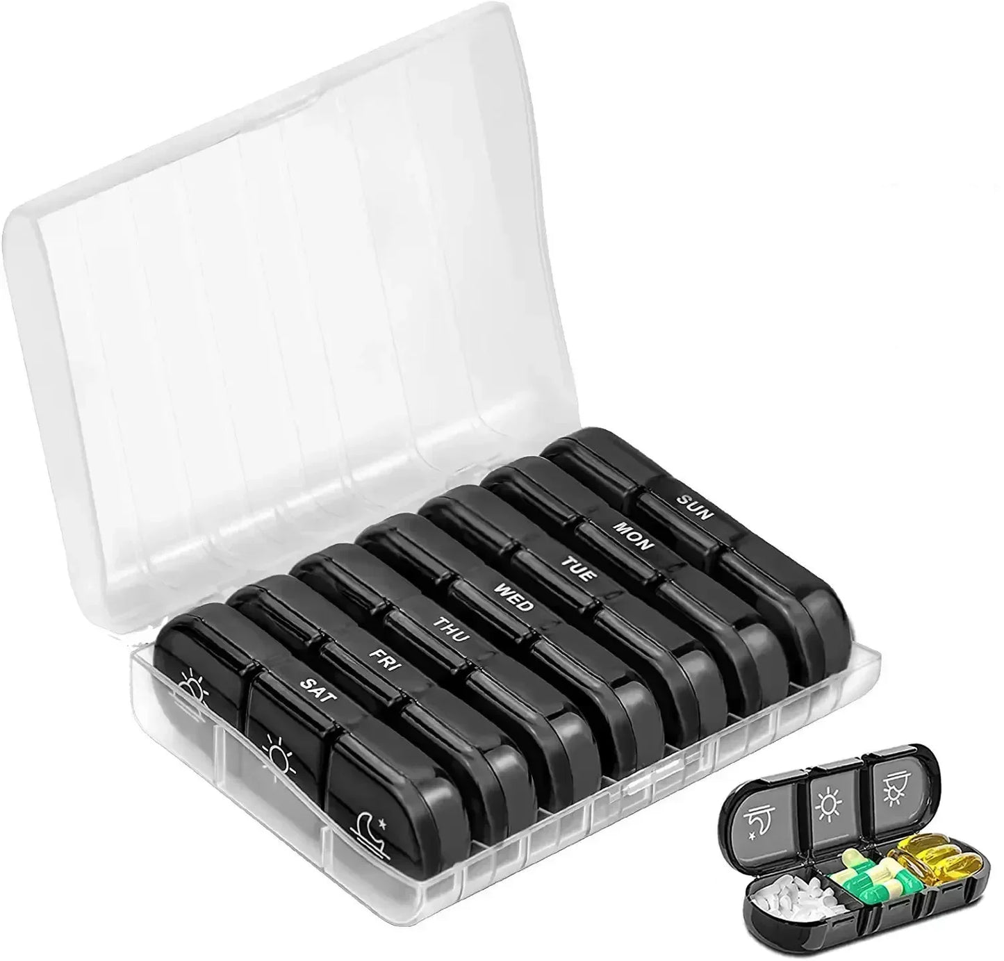 Pill Box 7 Days Organizer 21Grids 3 Times One Day Portable Travel With Large Compartments For Vitamins Medicine Fish Oils