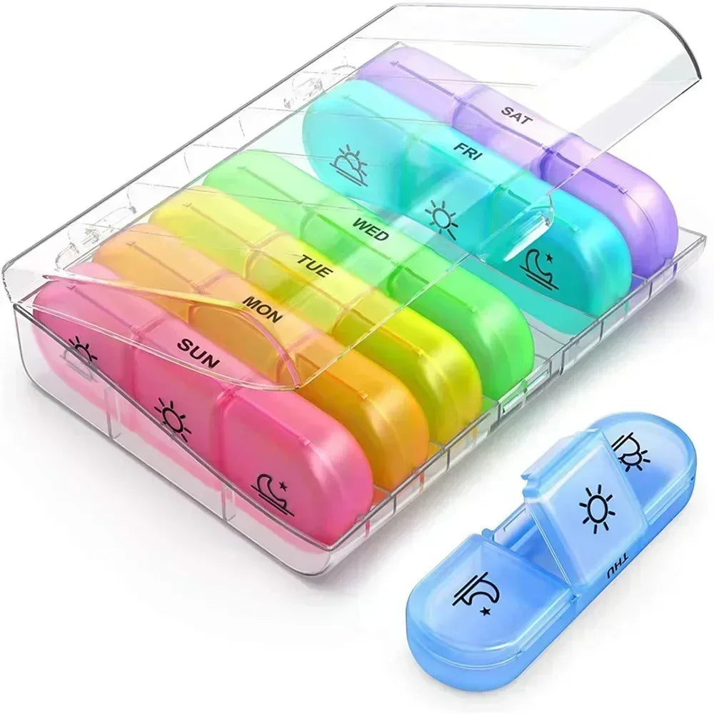 Pill Box 7 Days Organizer 21Grids 3 Times One Day Portable Travel With Large Compartments For Vitamins Medicine Fish Oils